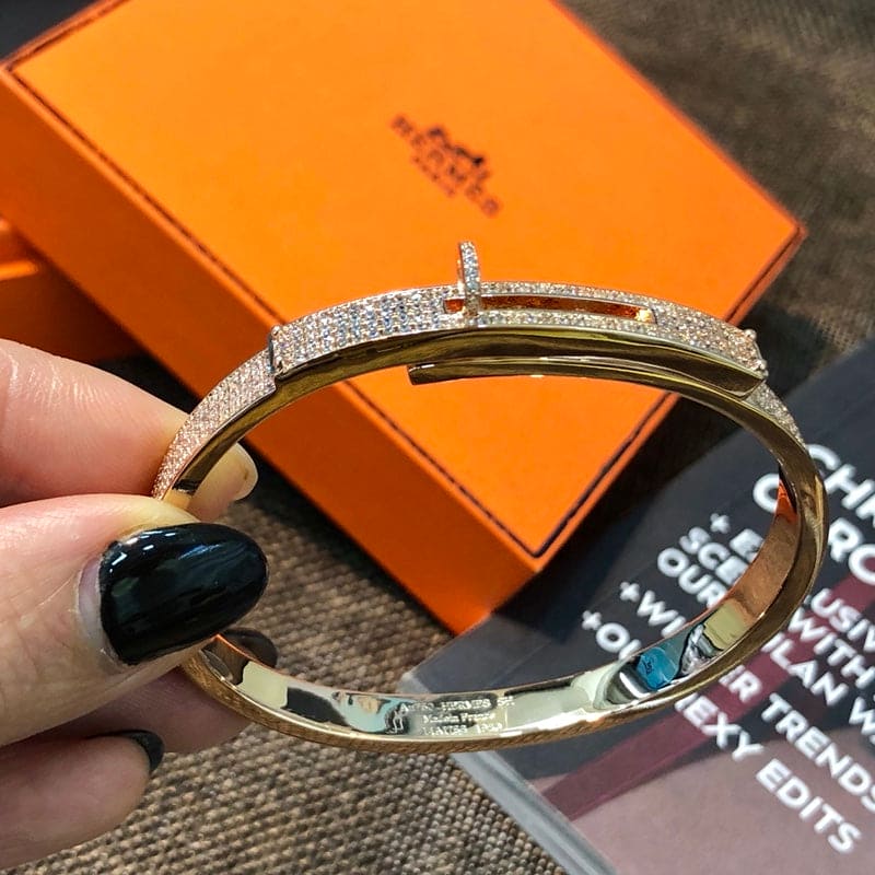 Hermes Kelly Diamonds 18K Rose Gold Bracelet