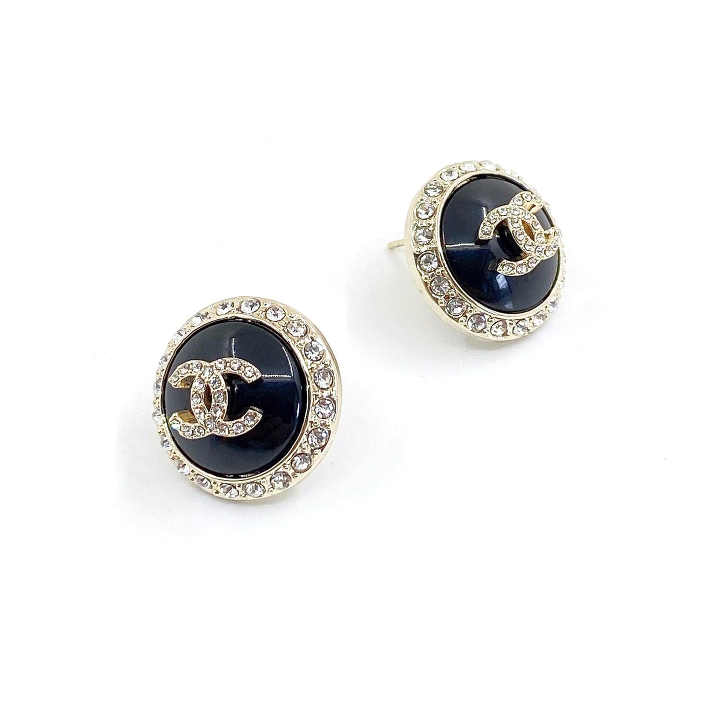 Chanel Black Crystal 18K Gold Earrings