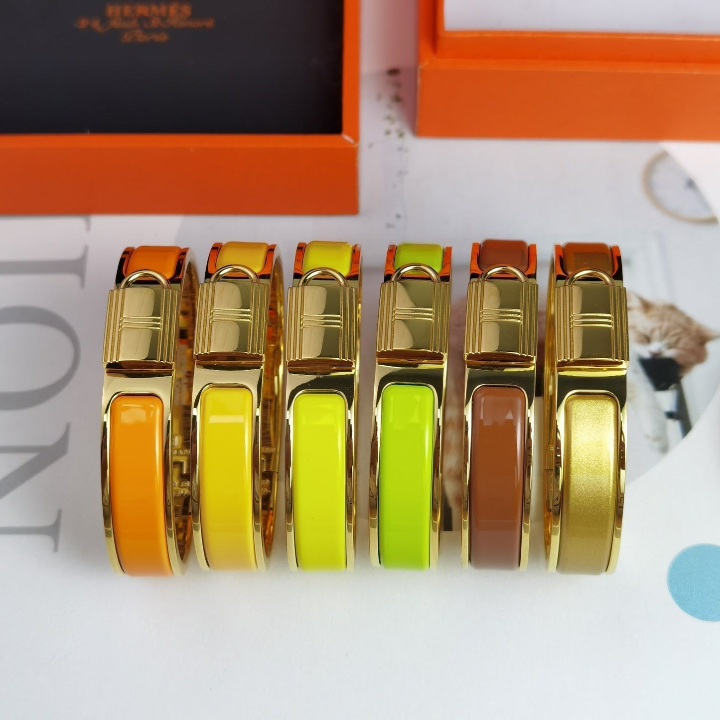 Hermes Clic Cadenas Orange 18K Gold Bracelet