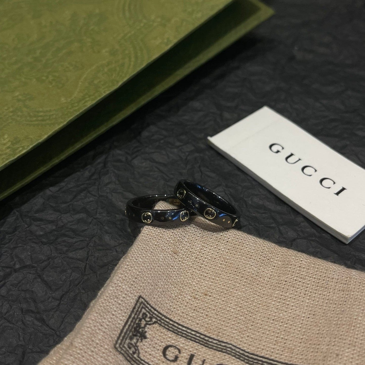 Gucci Double Icon Black Corundum 18K Gold Ring