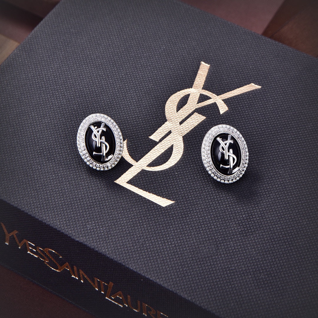 YSL Black Crystal 18K Gold Earrings