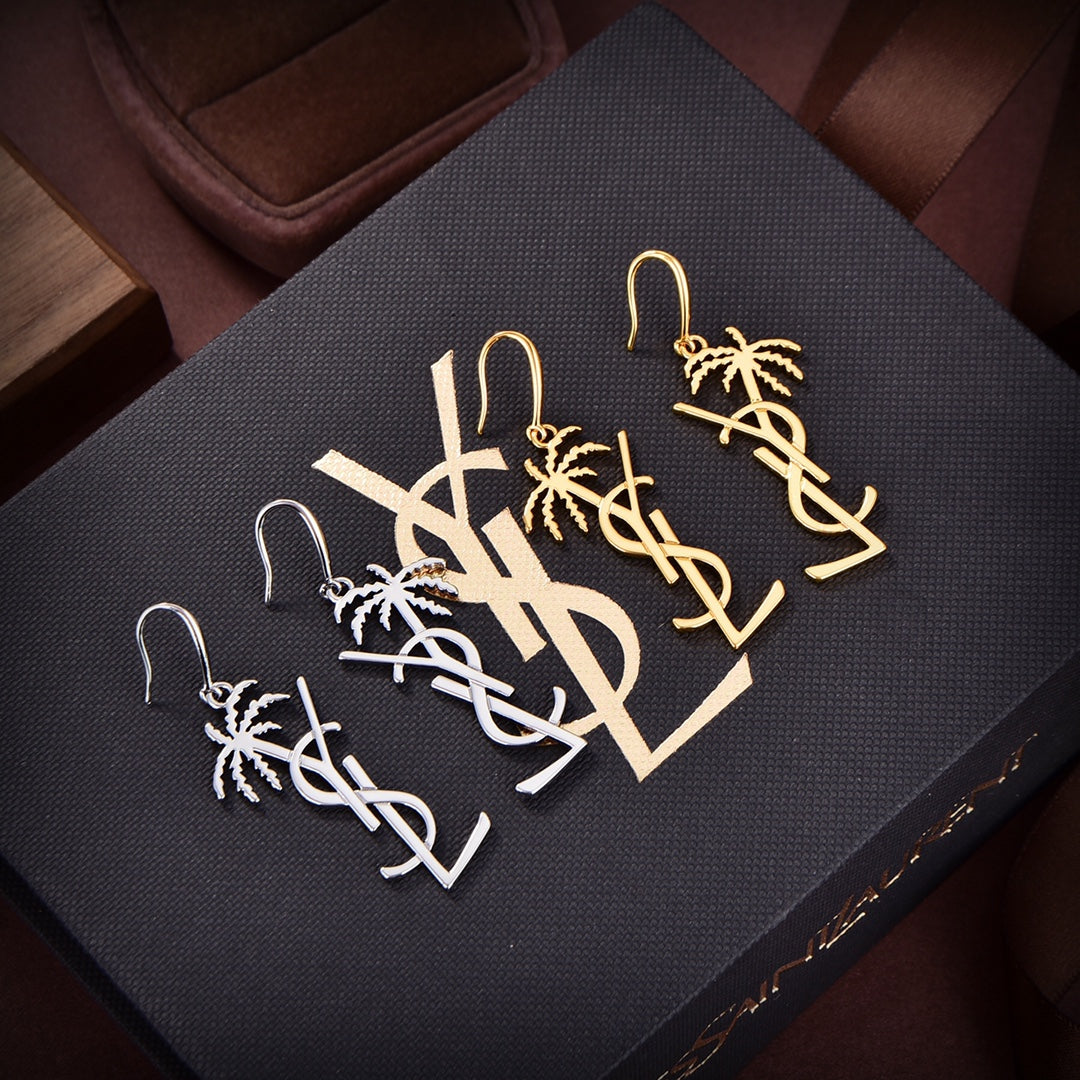 YSL Monogram Palmier Statement 18K Gold Earrings
