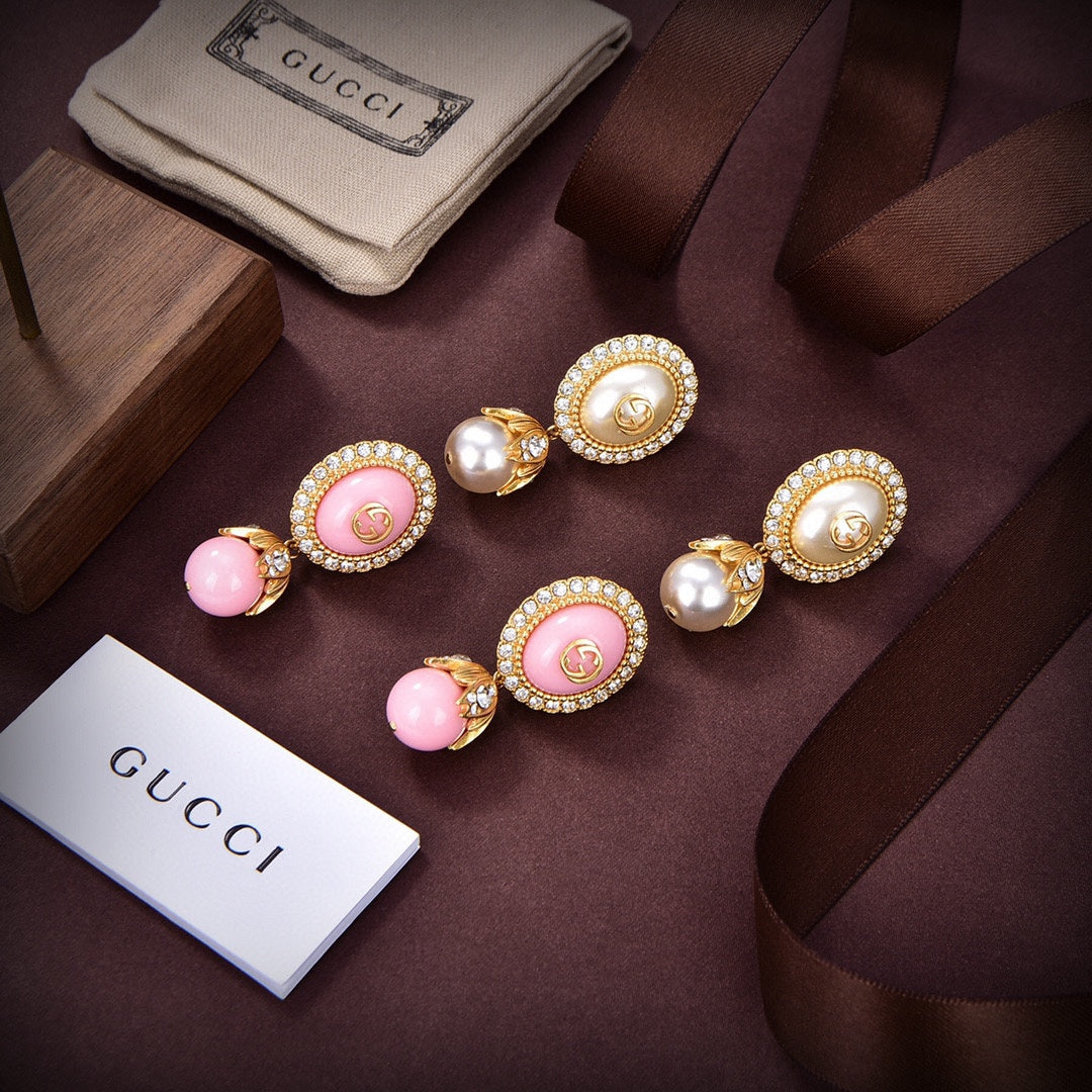 Gucci Double Pink Pearls 18K Gold Earrings