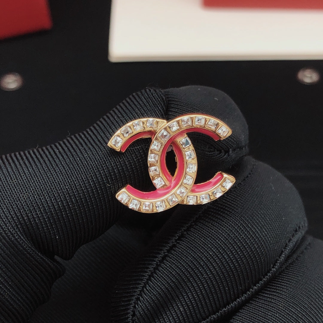 Chanel Pink Resin Crystals 18K Gold Earrings