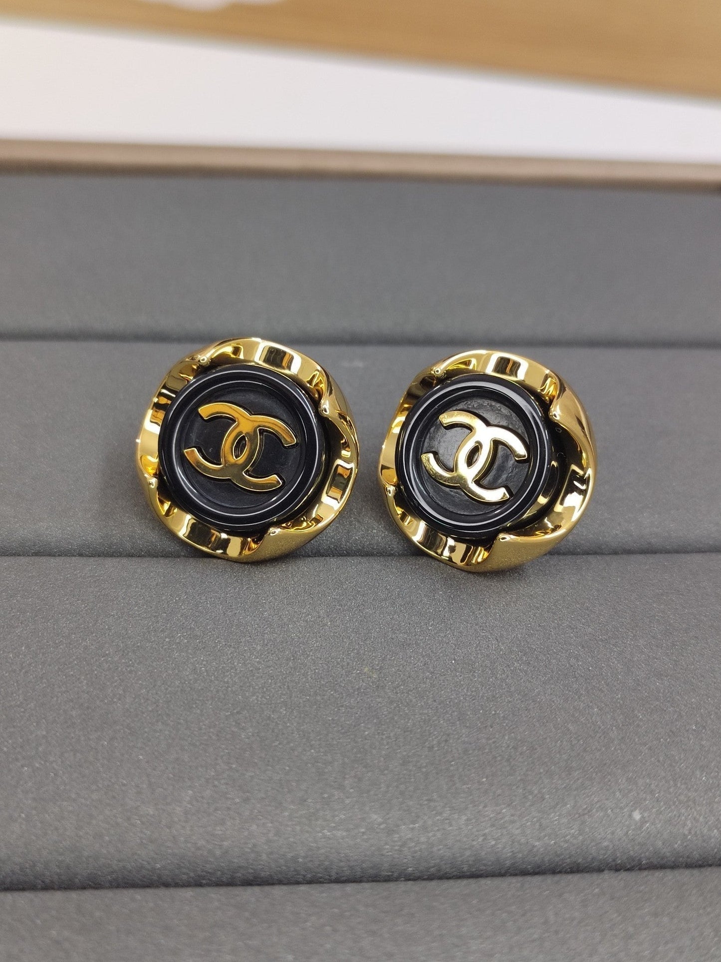 Chanel Black 18K Gold Earrings