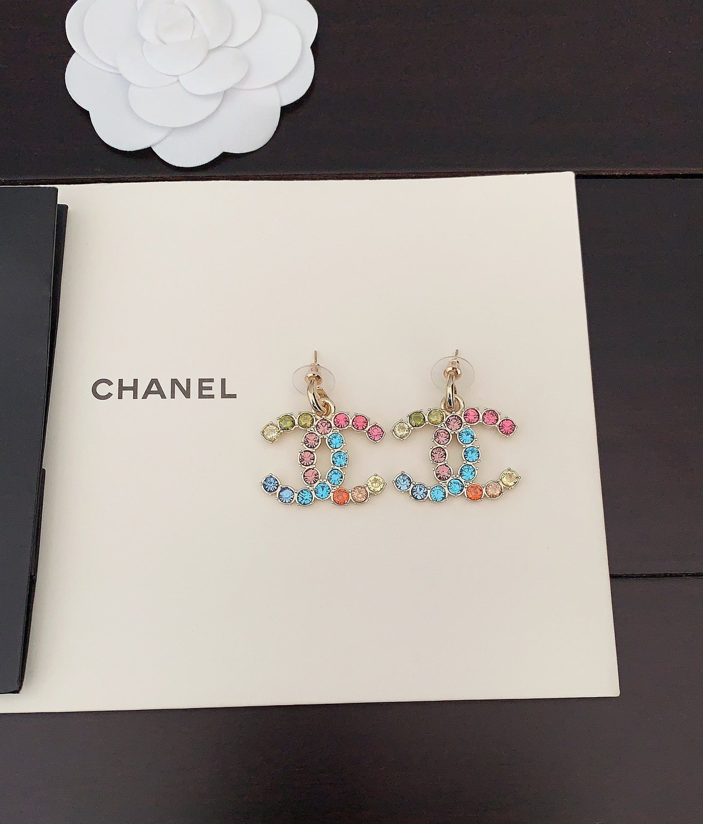 Chanel Color Crystals 18K Gold Earrings