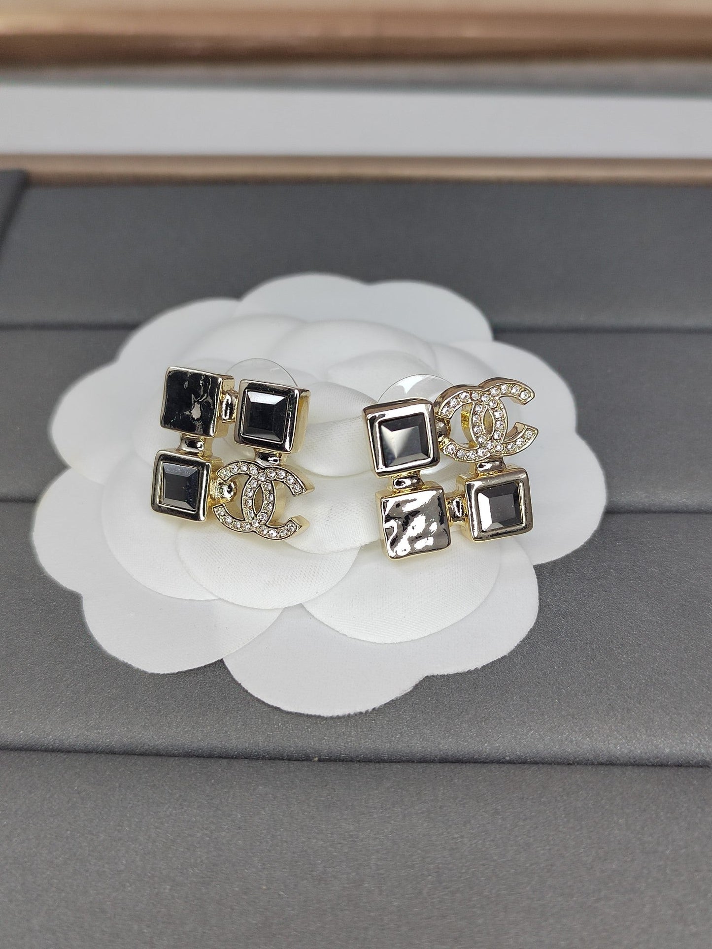 Chanel Black Crystals 18K Gold Earrings