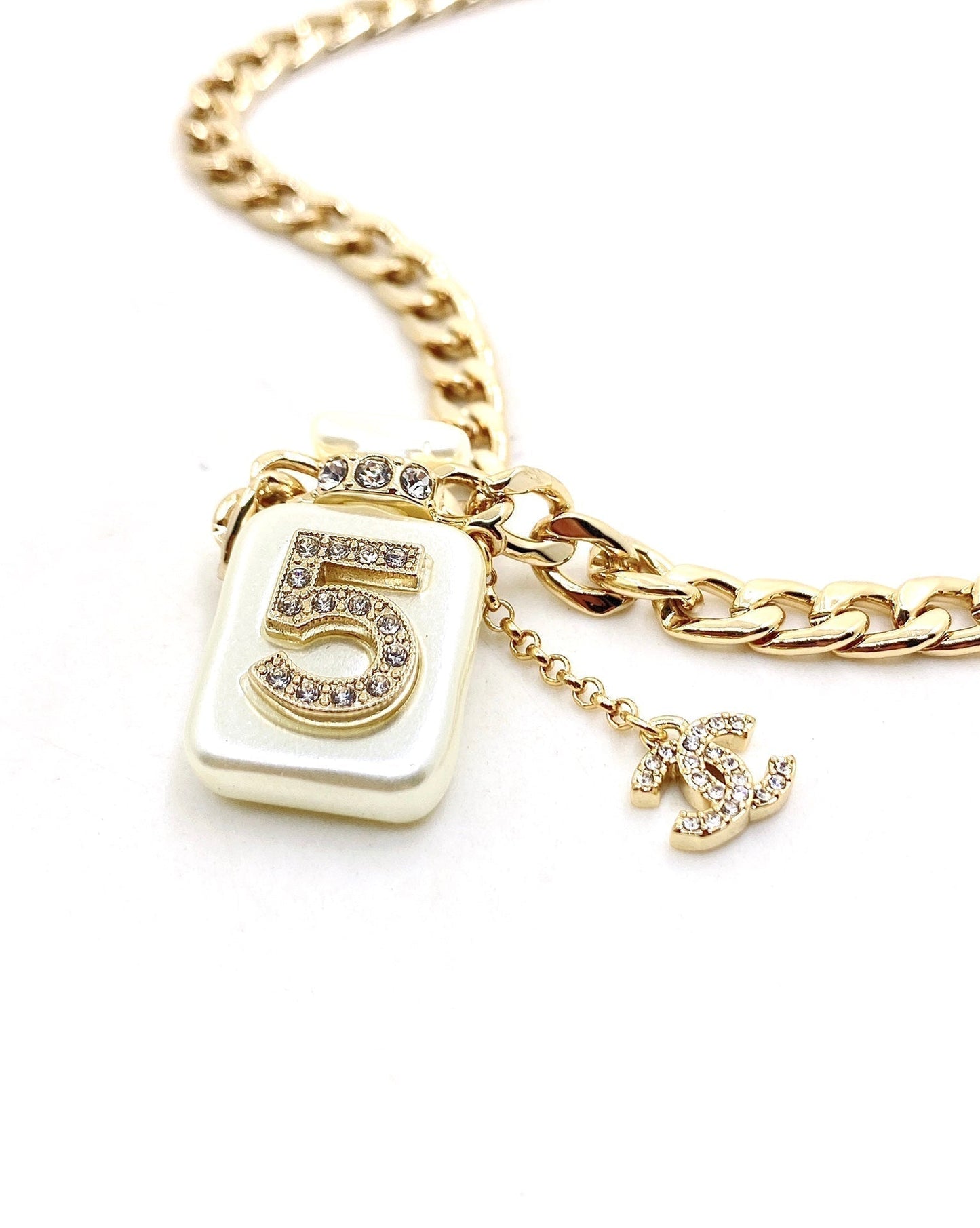 Chanel No.5 Perfume Pendant Chain 18K Gold Necklace