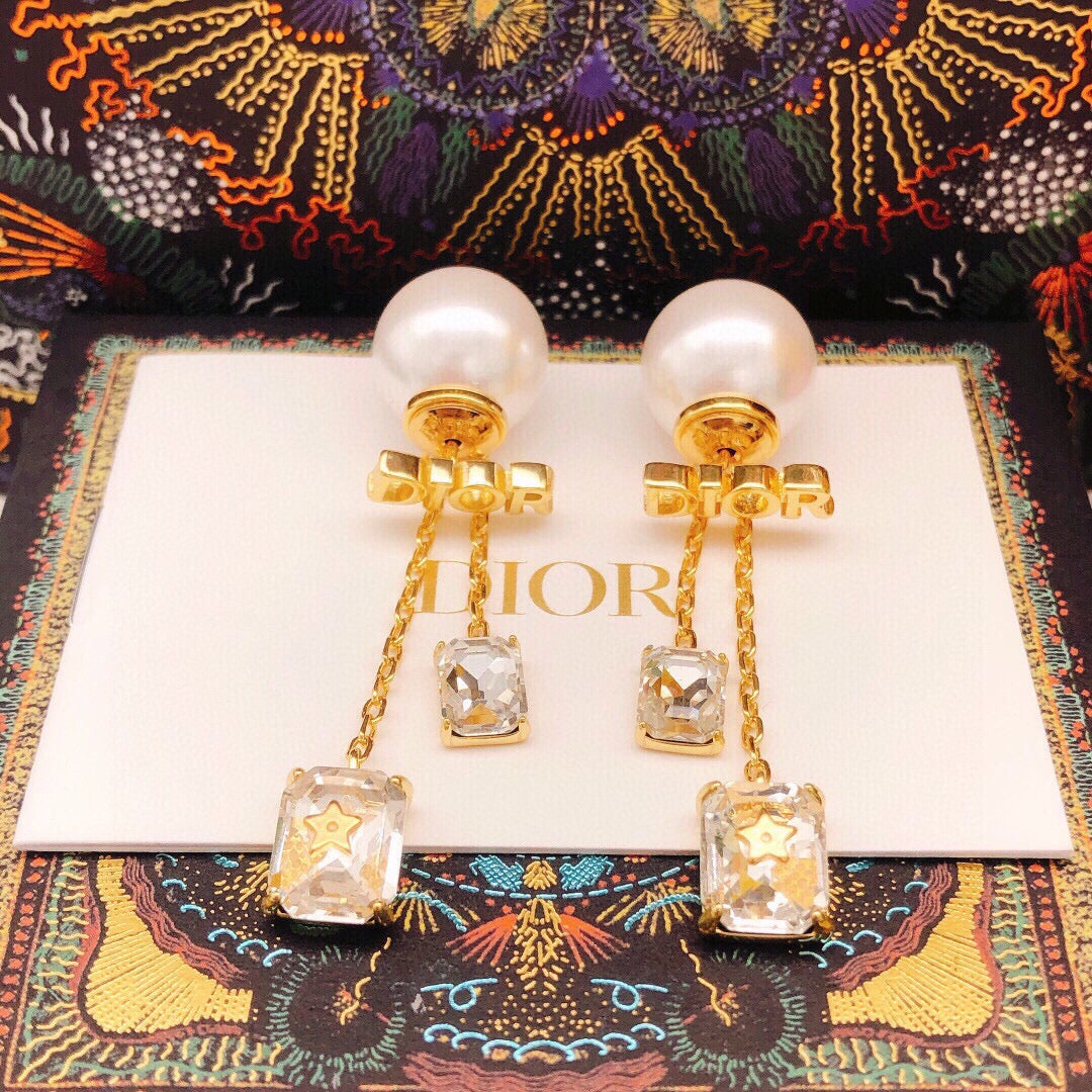 Dior Tassel Crystal Star 18K Gold Earrings