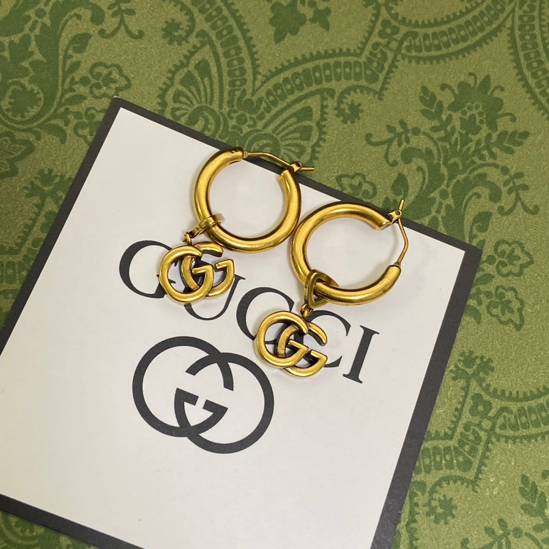 Gucci Double Hollow 18K Gold Earrings