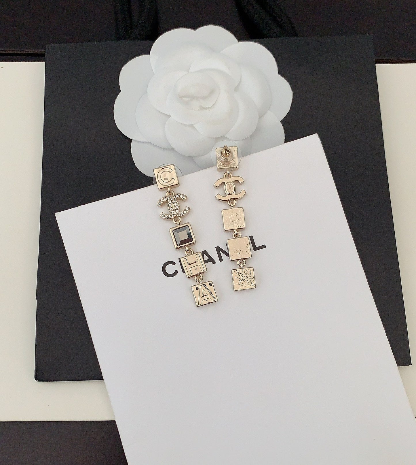 Chanel Crystals Long 18K Gold Earrings