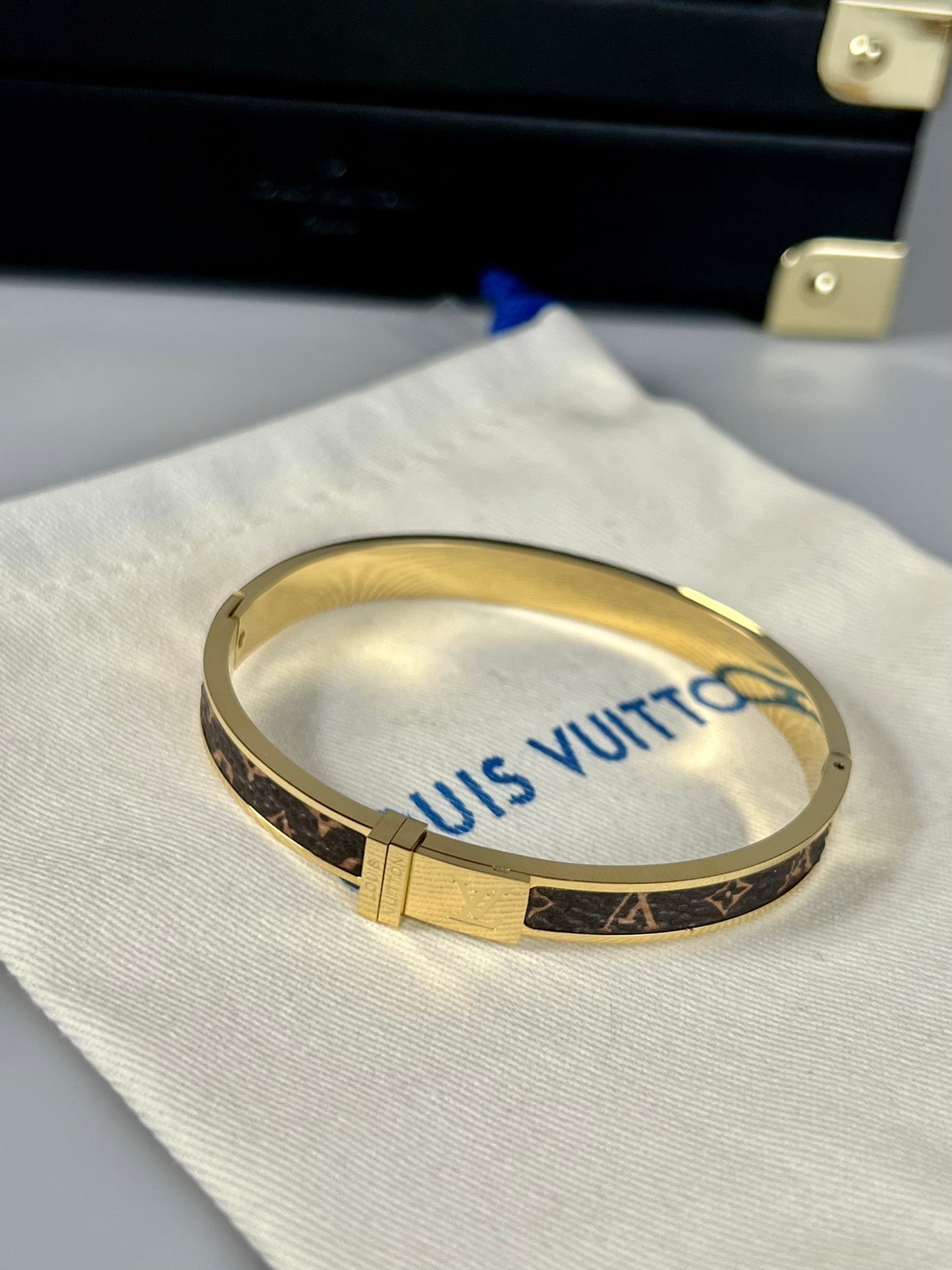 Louis Vuitton Leather 18K Gold Bracelet