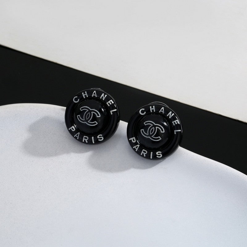 Chanel Black Round 18K Gold Earrings