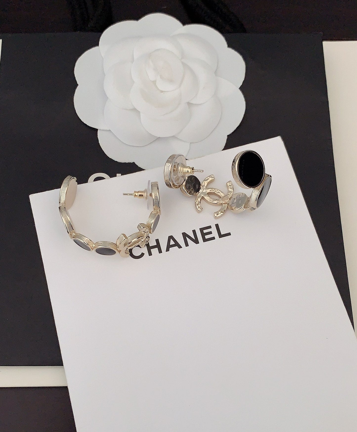Chanel Black Crystals 18K Gold Earrings