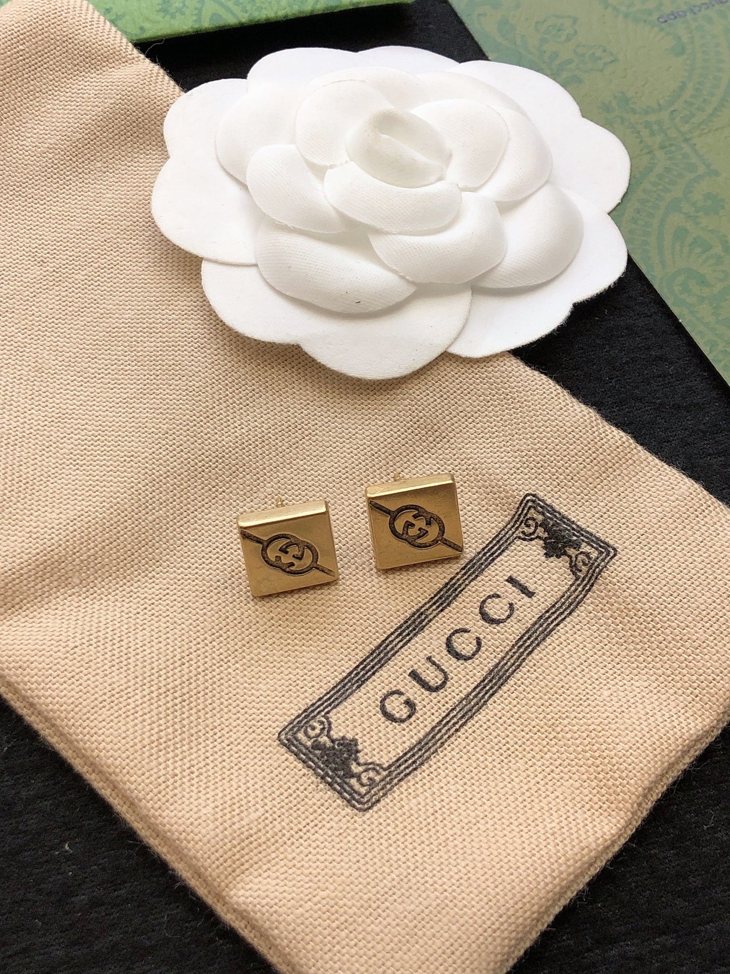 Gucci Double Cube 18K Gold Earrings