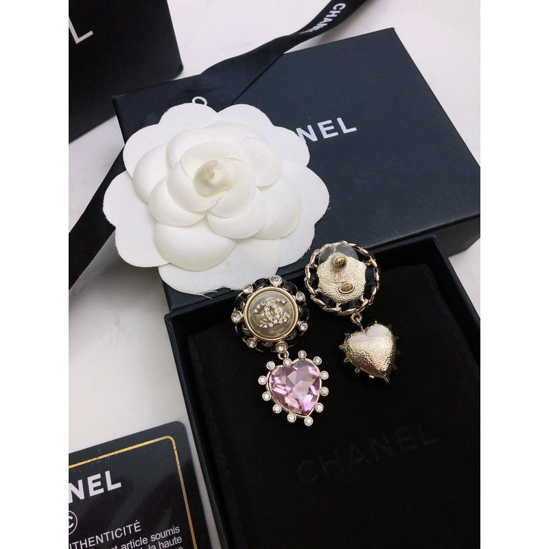 Chanel Heart Pink Crystal 18K Gold Earrings