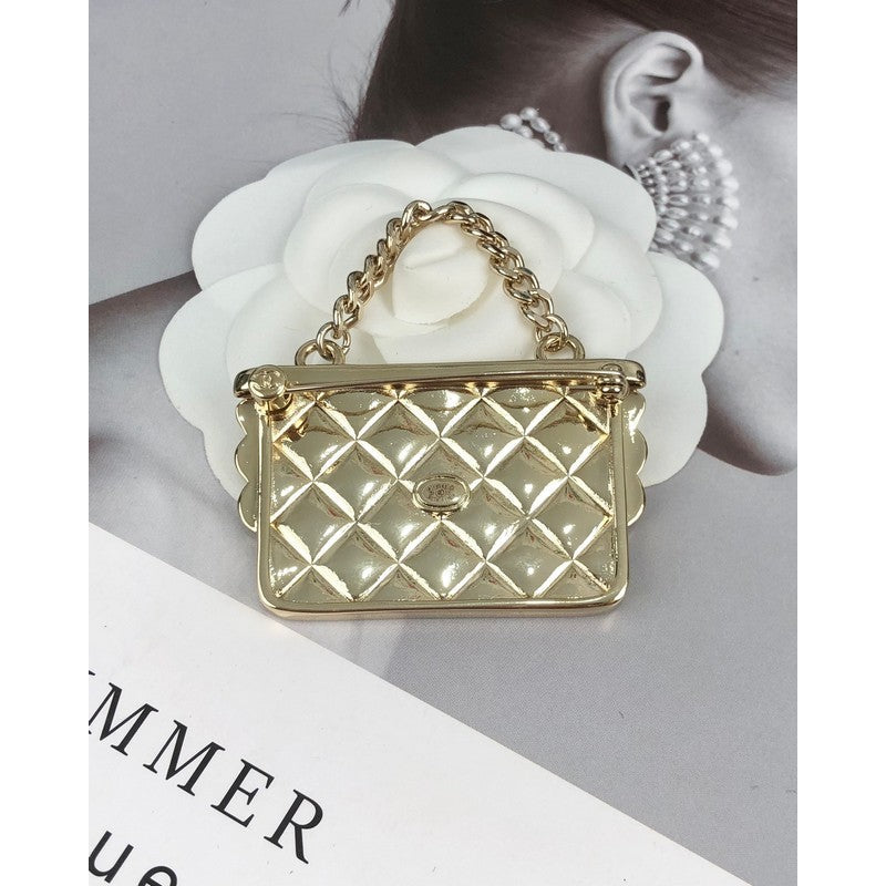 Chanel White Bag 18K Gold Brooch