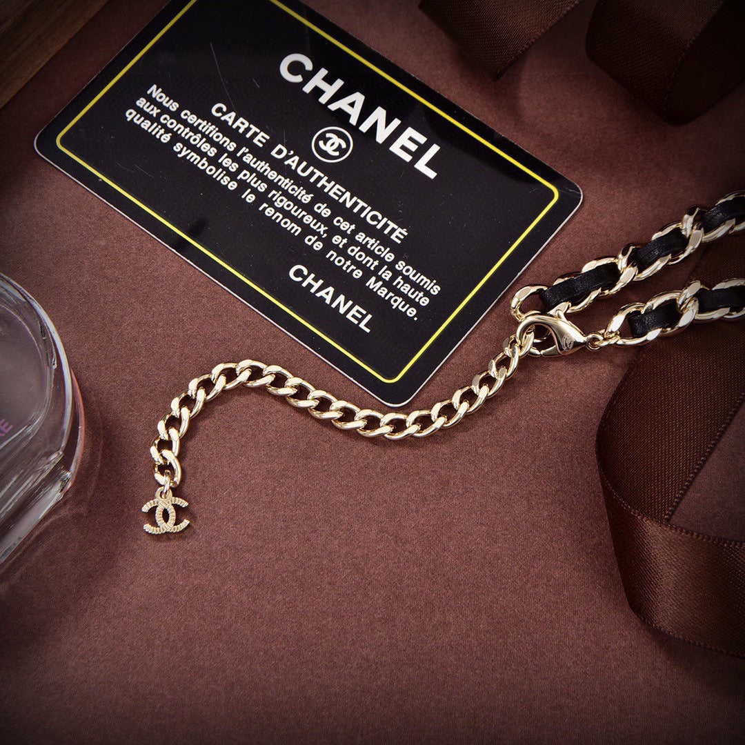 Chanel Leather Choker 18K Gold Necklace