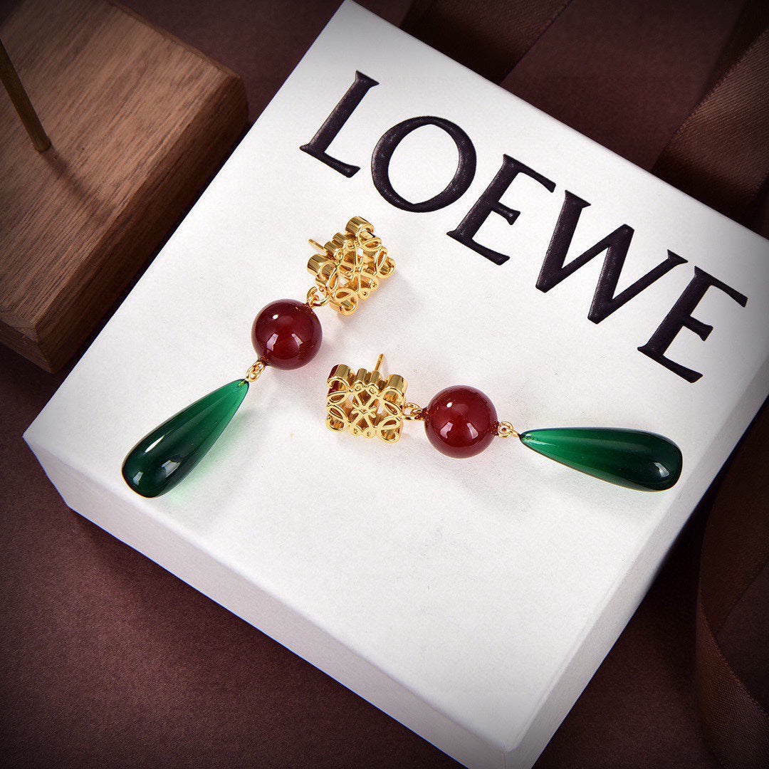LOEWE Anagram Color Crystals 18K Gold Earrings