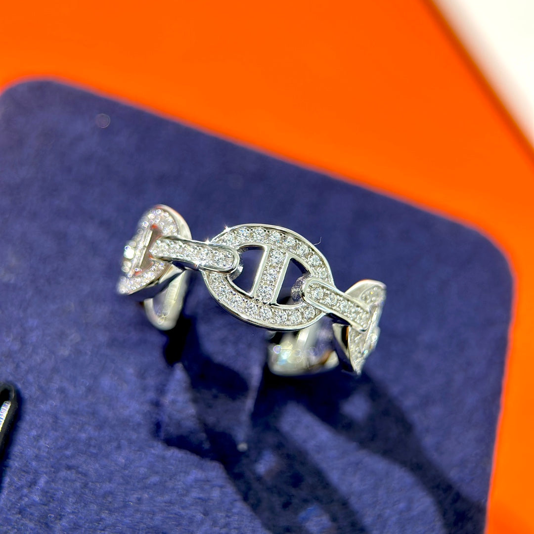 Hermes Chaine d'Ancre Enchainee Diamond 18K Gold Ring