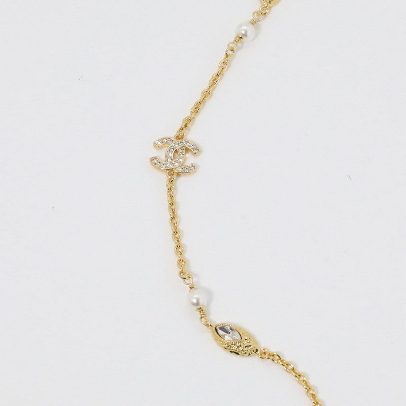 Chanel Vintage Crystal Long 18K Gold Necklace