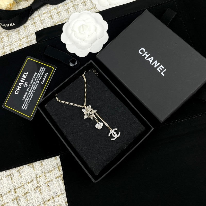 Chanel Heart & Star Crystal 18K Gold Necklace
