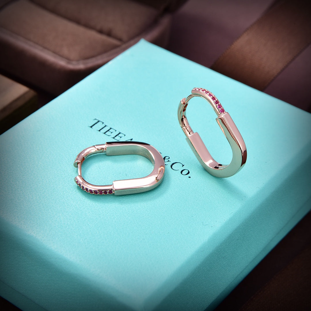 Tiffany Lock Diamonds Medium 18K Gold Earrings