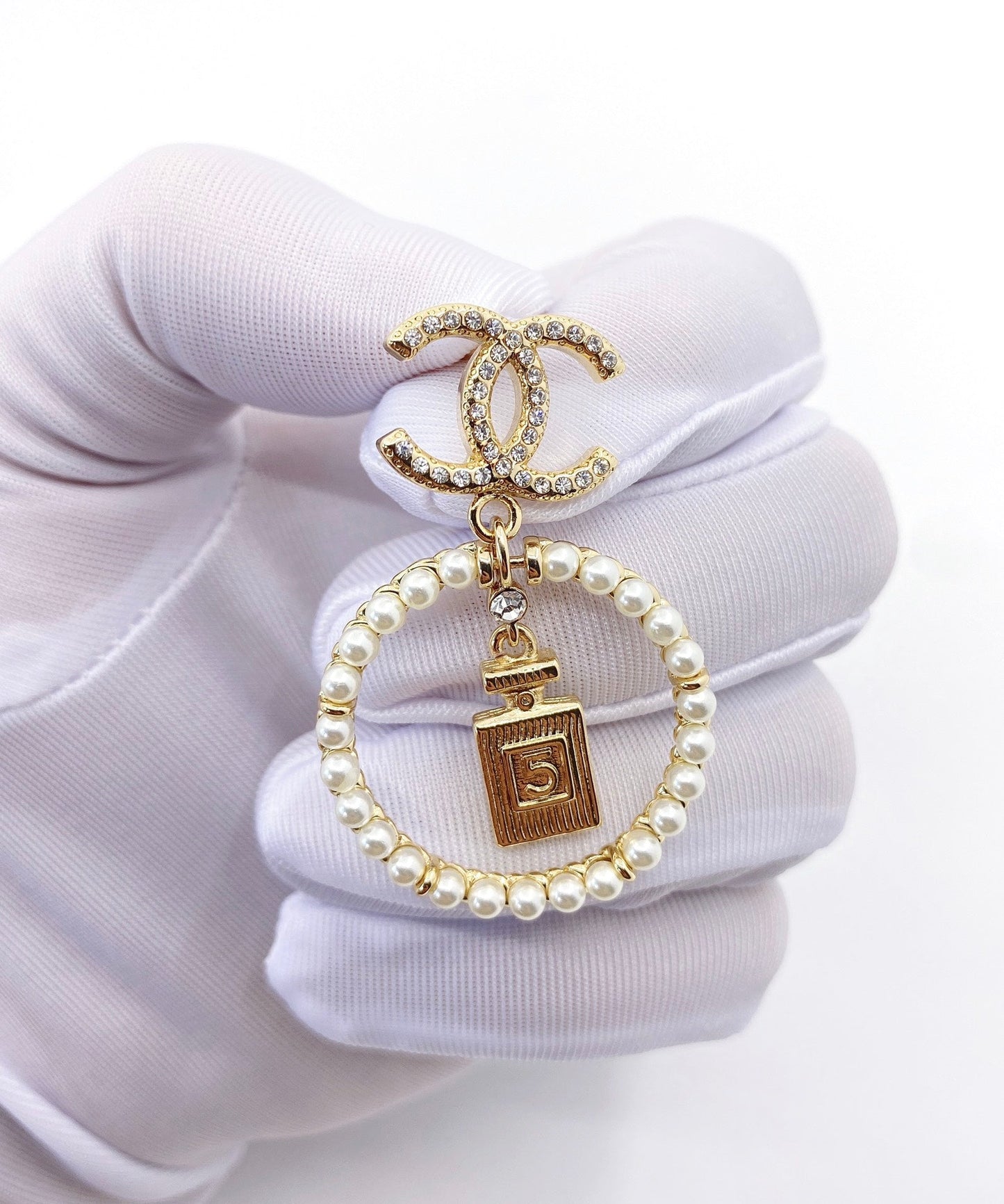Chanel No. 5 Perfume Pendant 18K Gold Earrings