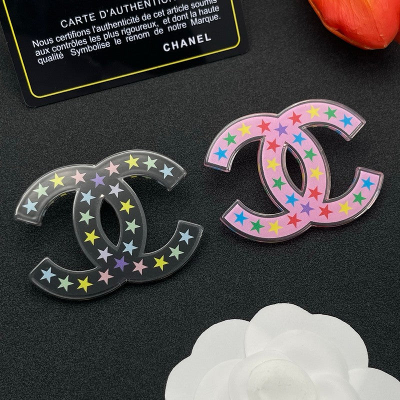 Chanel Pink & Black Star 18K Gold Brooch