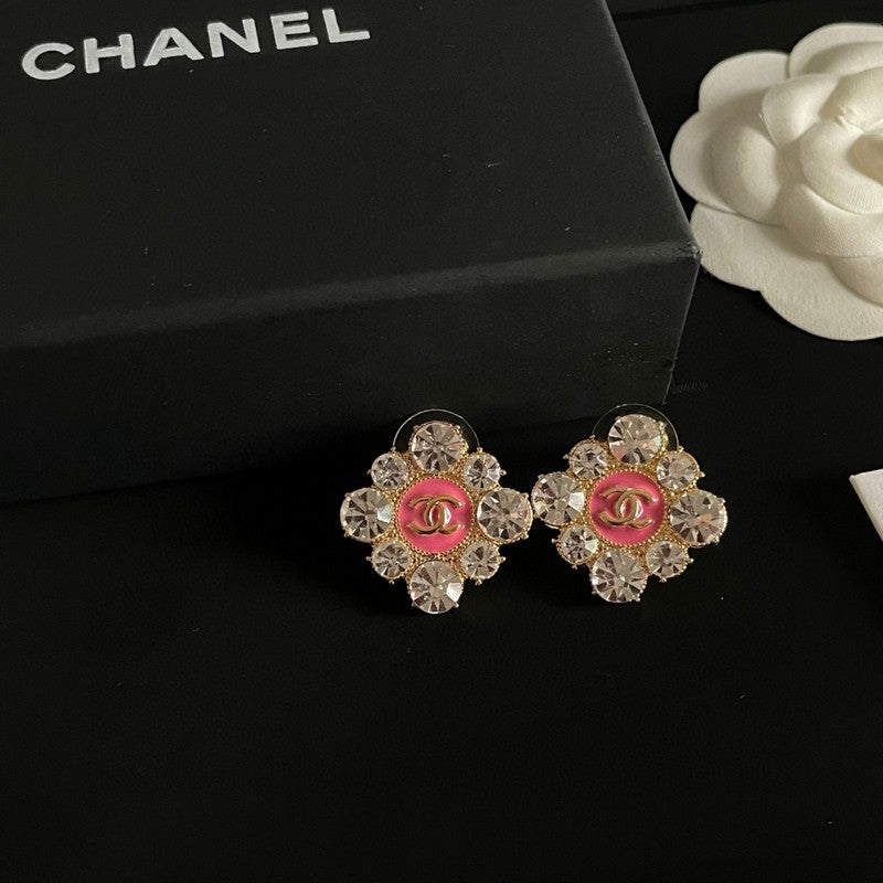 Chanel Color Flower Diamond 18K Gold Earrings