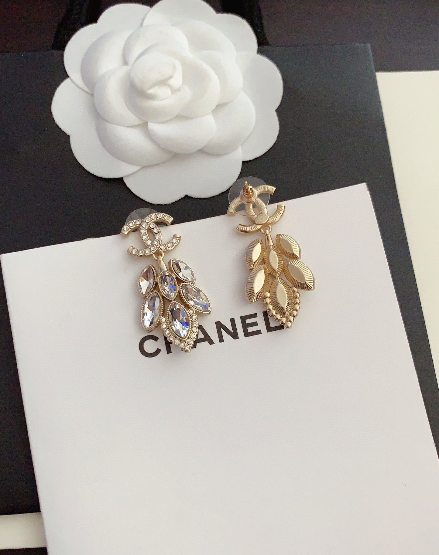 Chanel Crystals Pendant 18K Gold Earrings