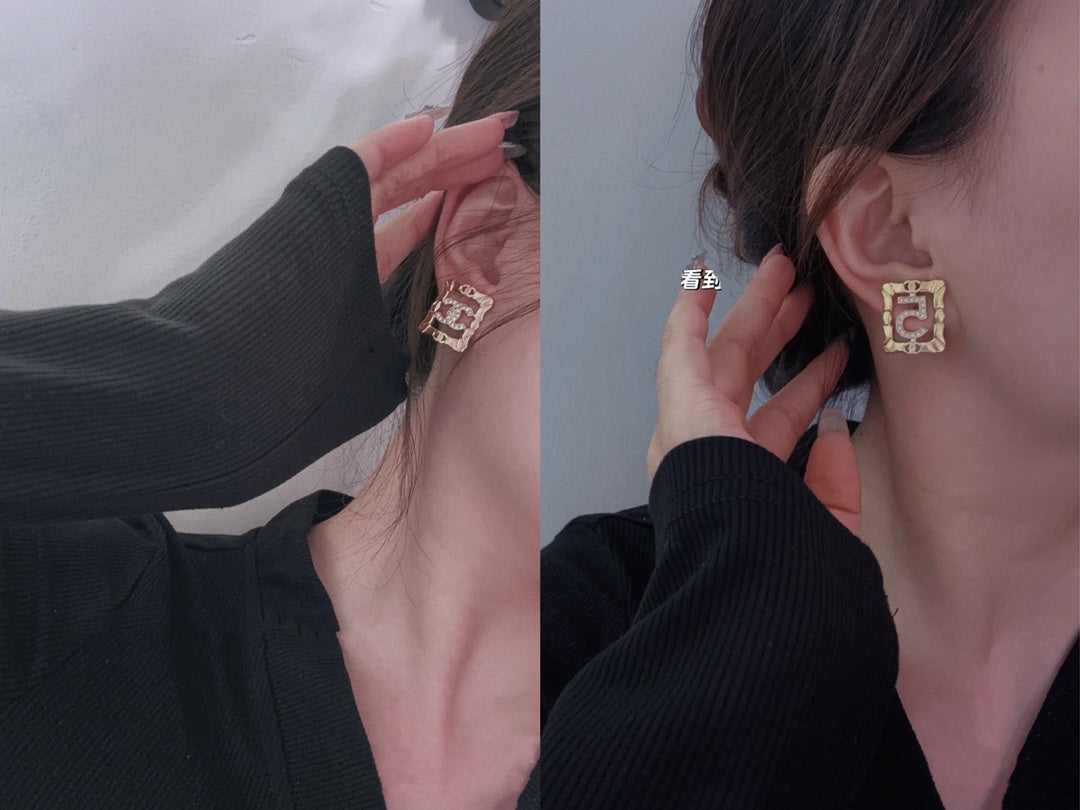 Chanel No.5 Square Diamond 18K Gold Earrings