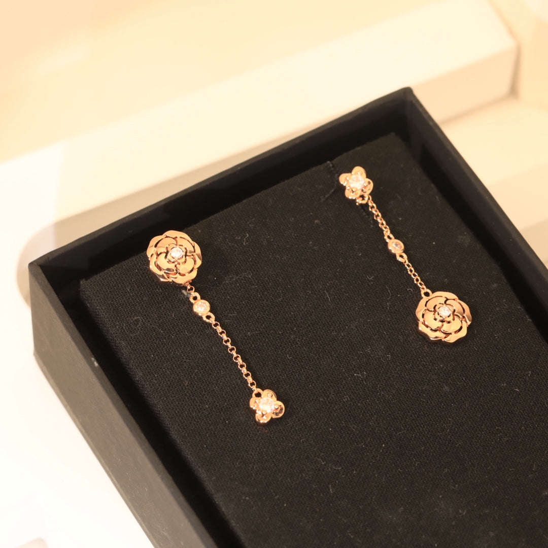 Chanel Camellia 18K Gold Earrings