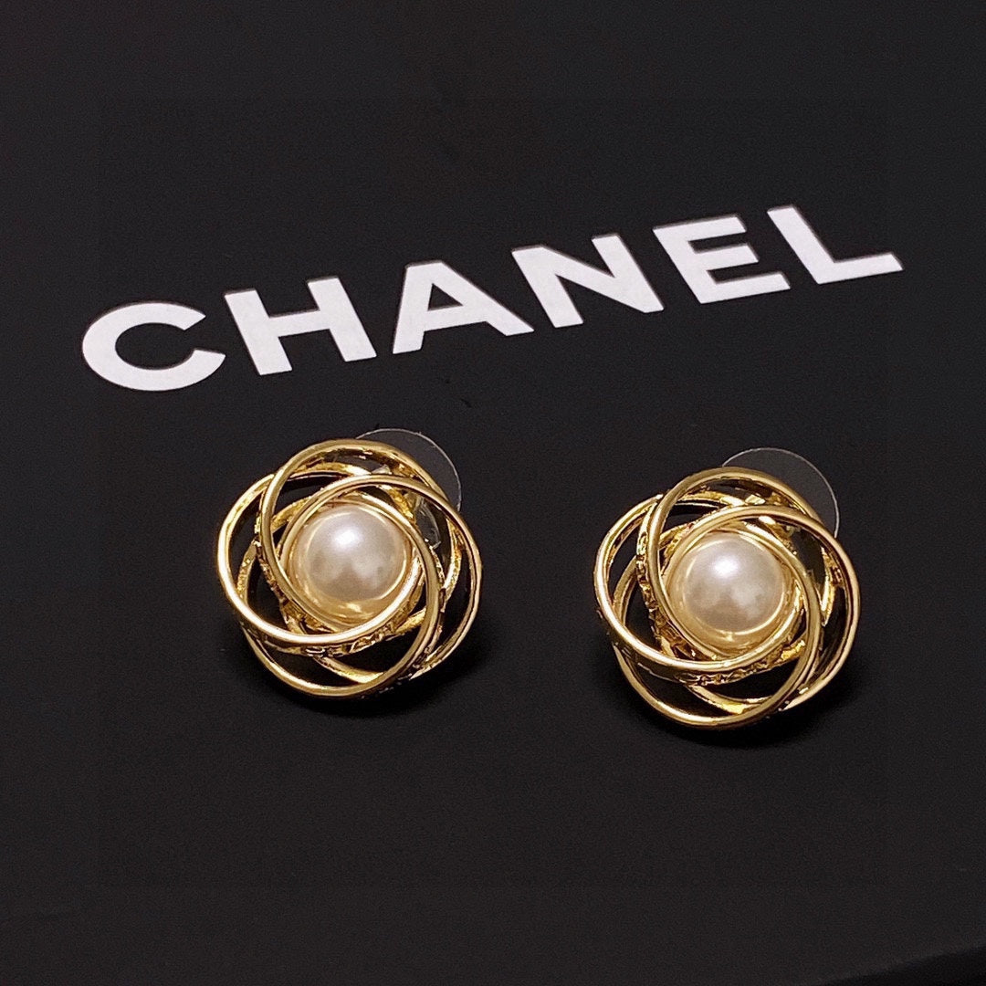 Chanel Pearl 18K Gold Earrings