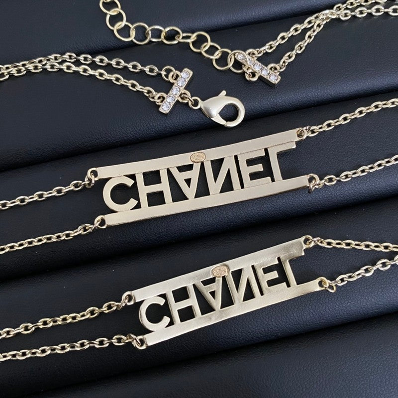 Chanel Letter Diamond Choker 18K Gold Necklace