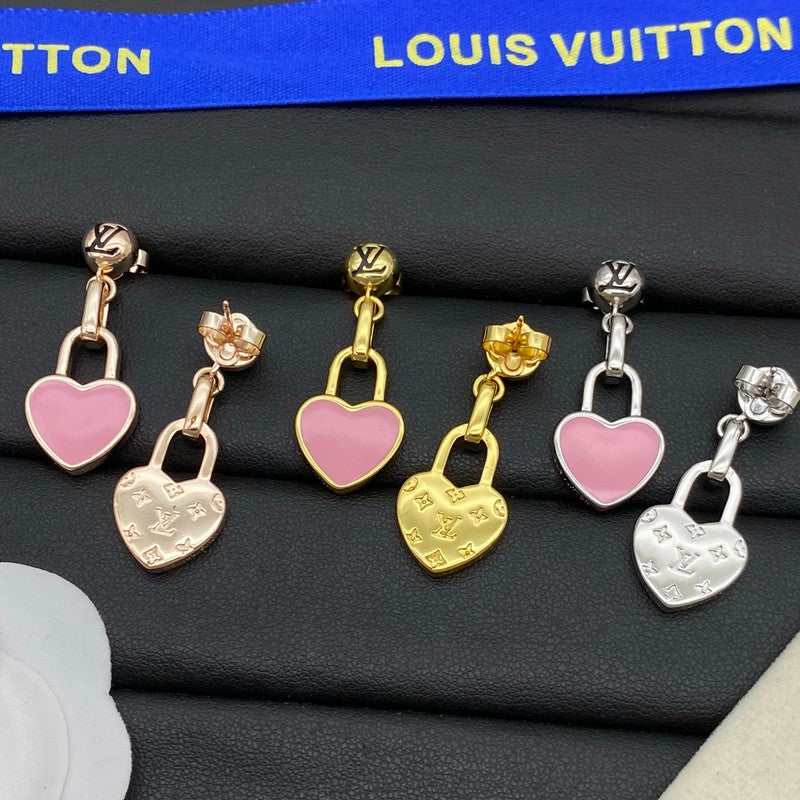 Louis Vuitton Pink Heart Gold 18K Gold Earrings