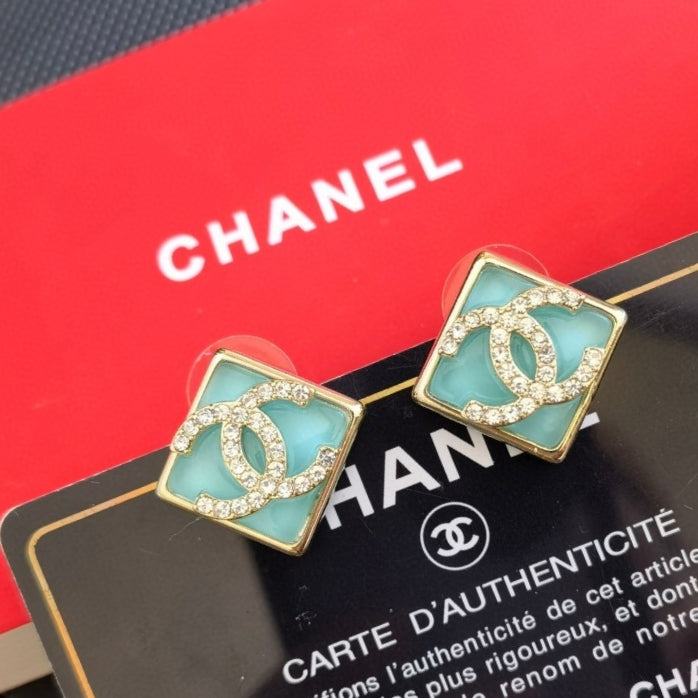 Chanel Blue Resin 18K Gold Earrings