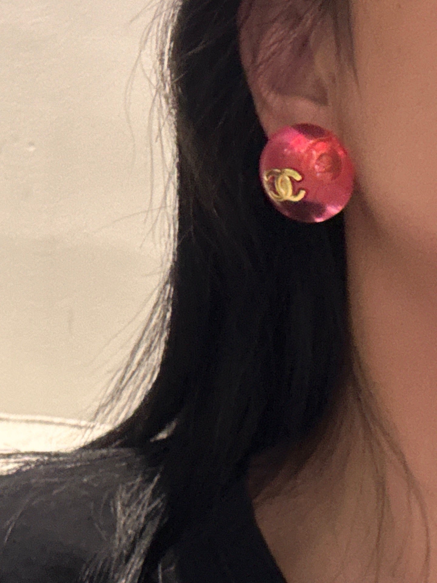Chanel Pink Crystal 18K Gold Earrings
