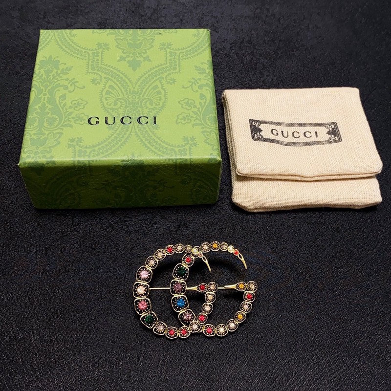 Gucci Double Color Crystal 18K Gold Brooch