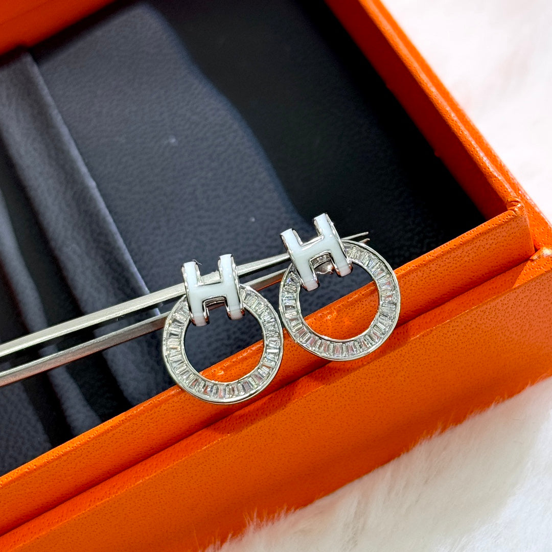 Hermes Clic Diamond 18K Gold Earrings