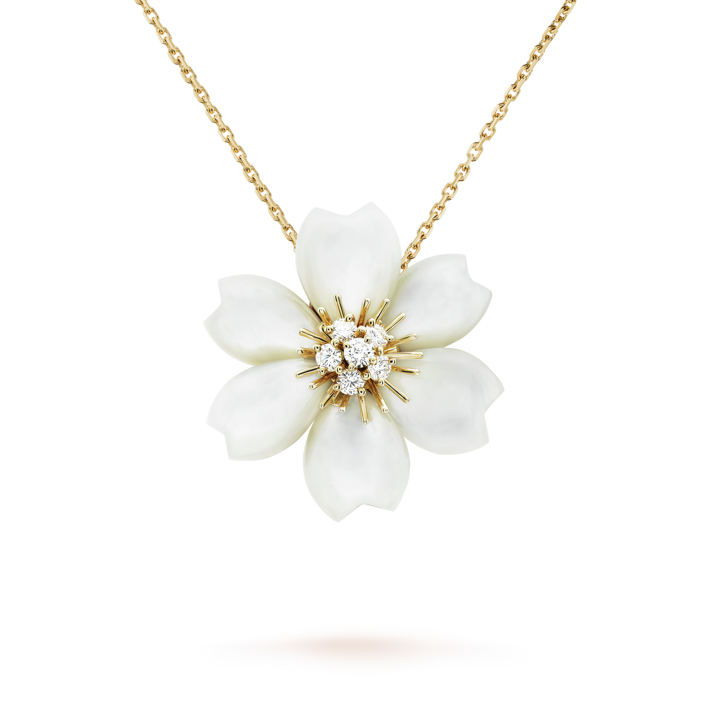 Rose De Noel Clip Pendant 18K Gold Necklace