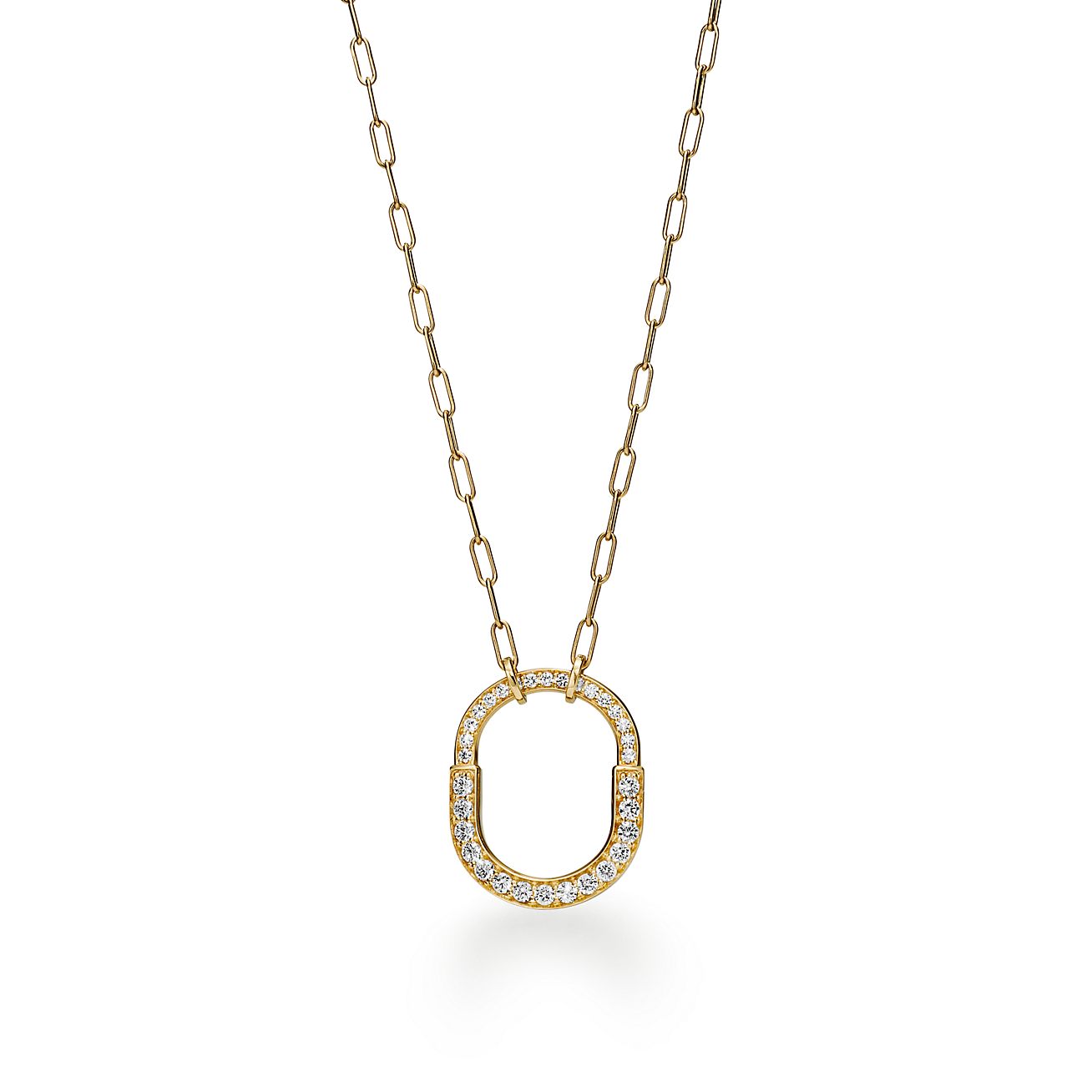Tiffany Lock Pendant Pave Diamonds 18K Gold Necklace
