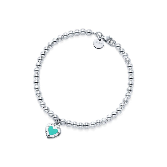 Tiffany Return to Love Blue Heart Tag Bead 18K Gold Bracelet