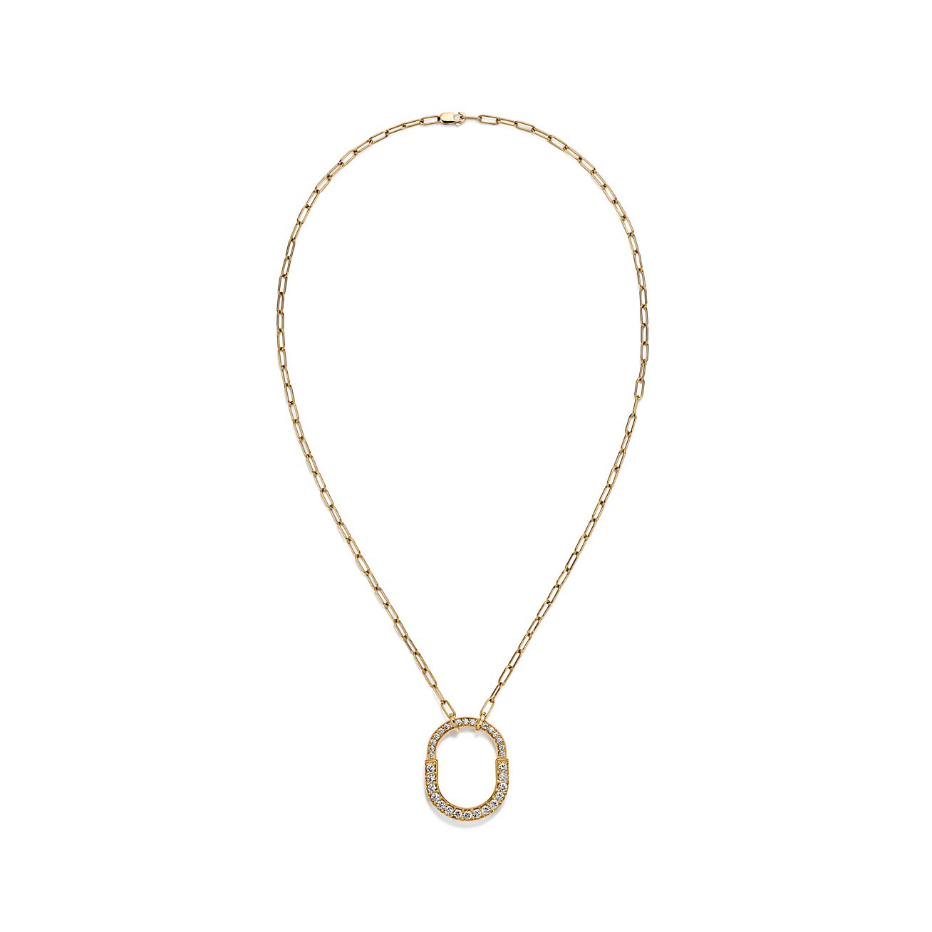 Tiffany Lock Pendant Pave Diamonds 18K Gold Necklace