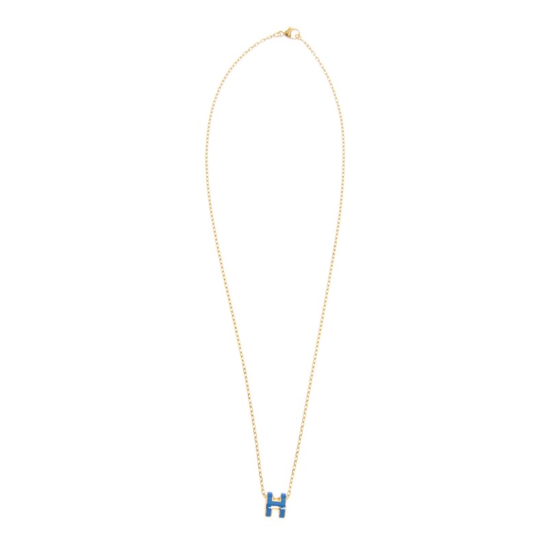Hermes Mini Pop Blue 18K Gold Necklace