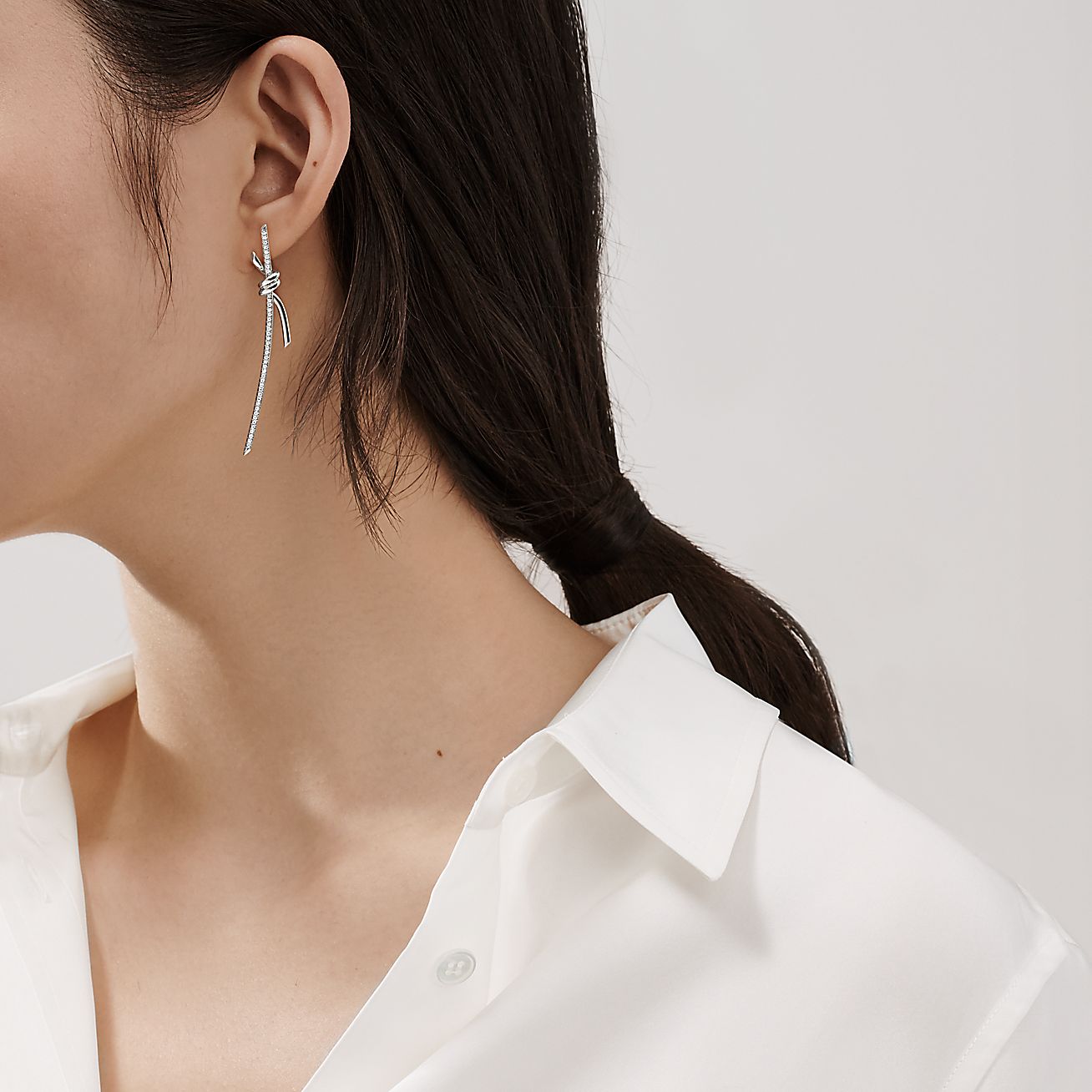 Tiffany Knot Drop Diamonds 18K Gold Earrings