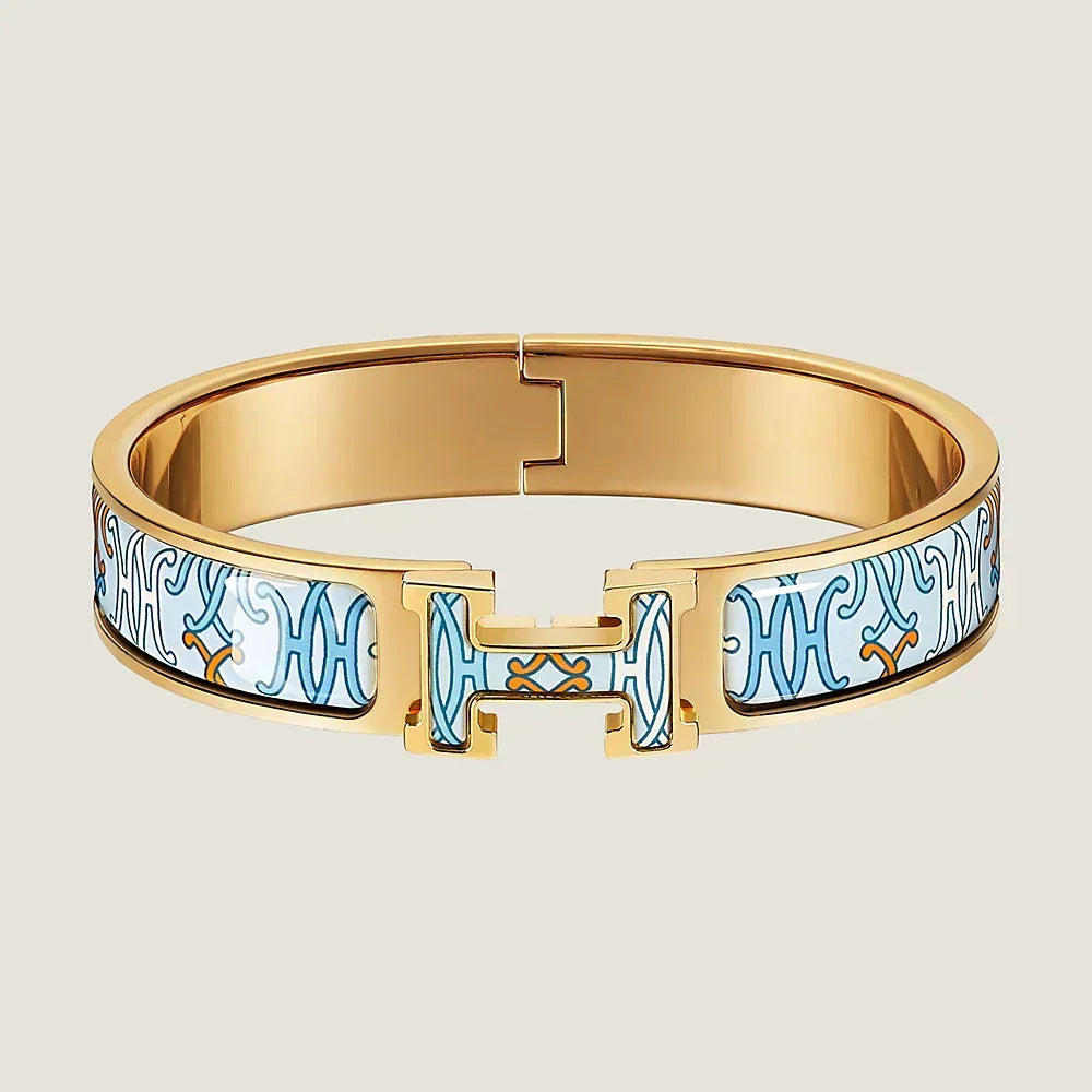Hermes Clic H Lift Blue 18K Gold Bracelet