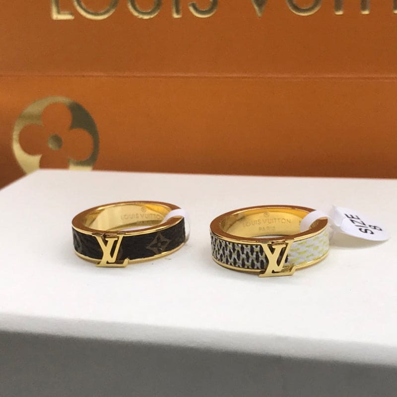 Louis Vuitton Leather Set of Two 18K Gold Ring