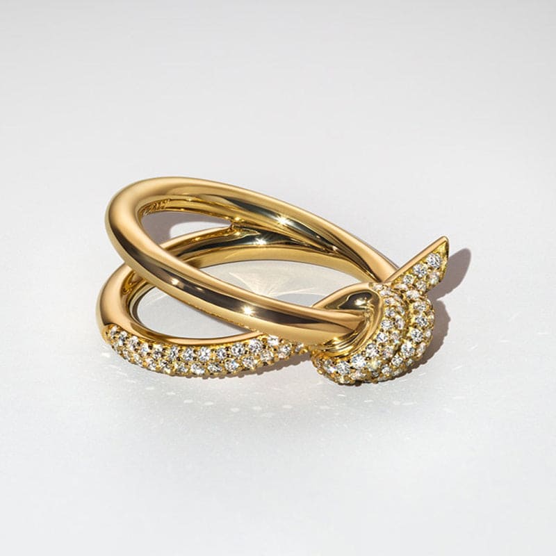 Knot Double Row Diamonds 18K Yellow Gold Ring