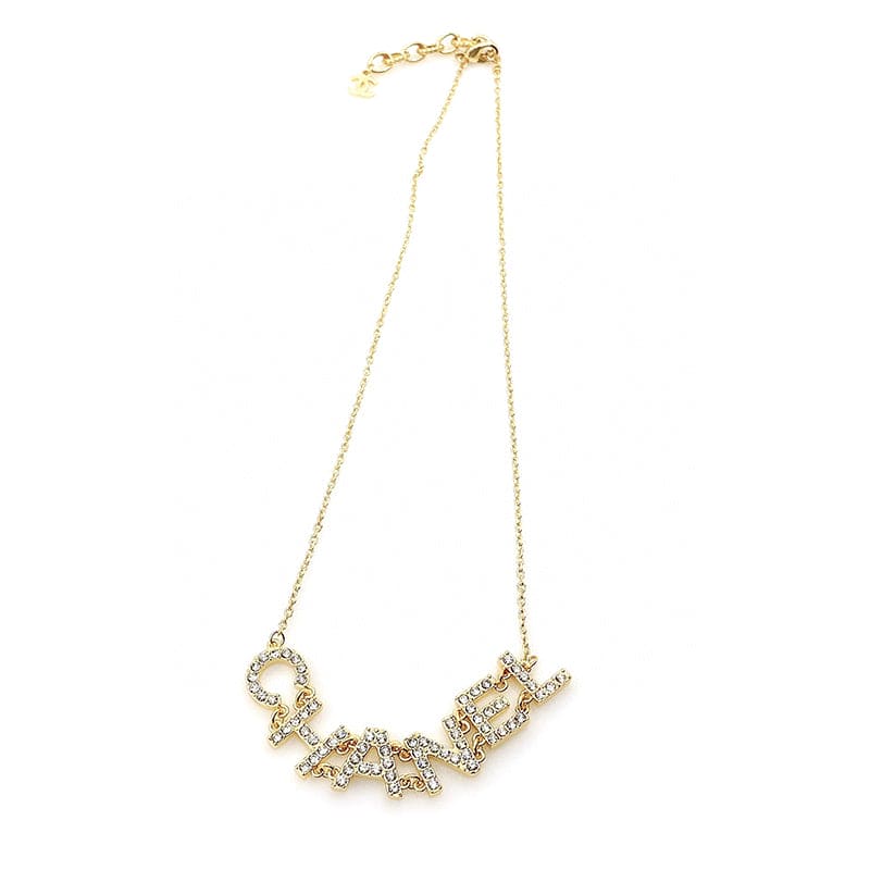 Chanel Crystal 90's Icon Logo 18K Gold Necklace